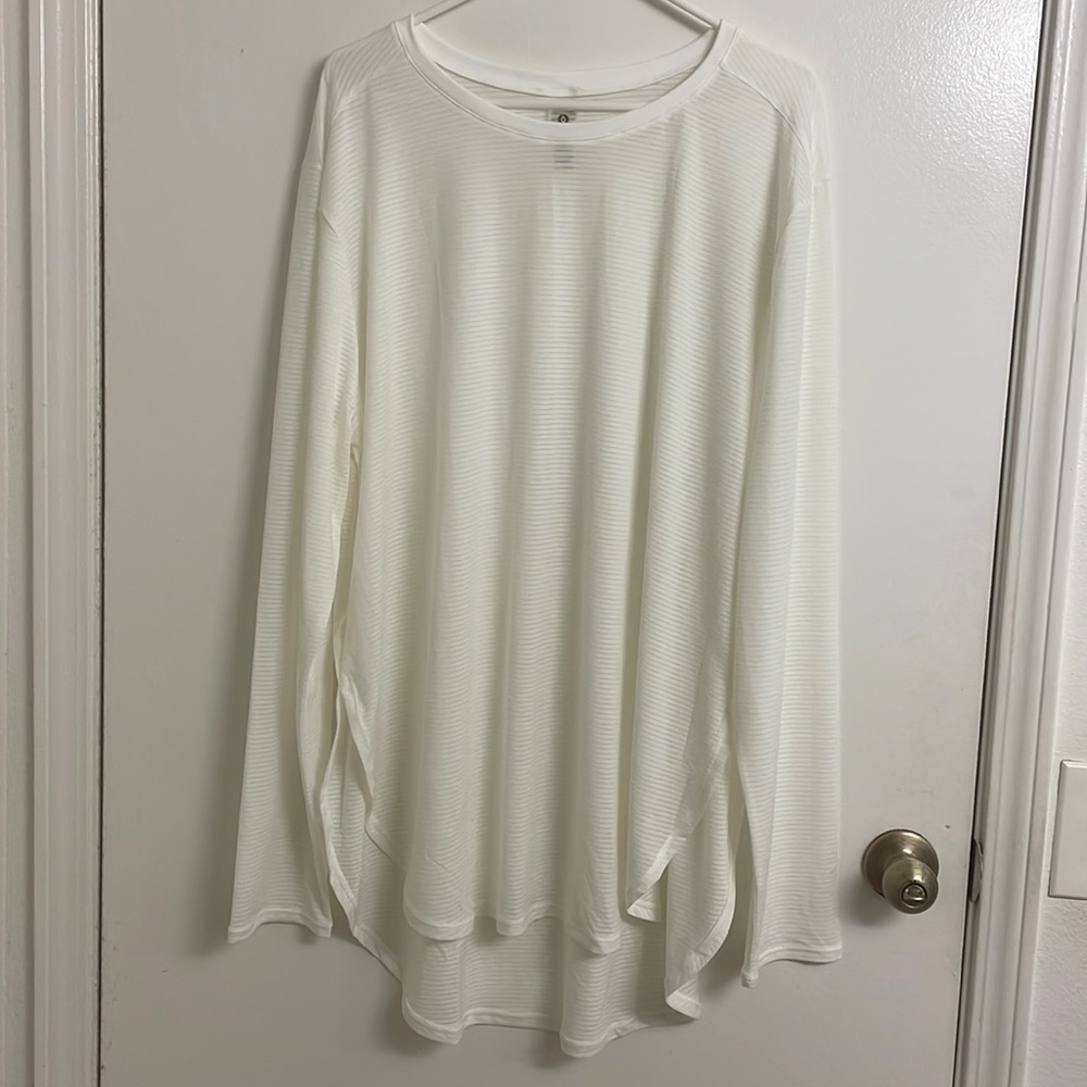 Women's Mono B Side Slit Flow Long Sleeve T-Shirt, White Size 3XL